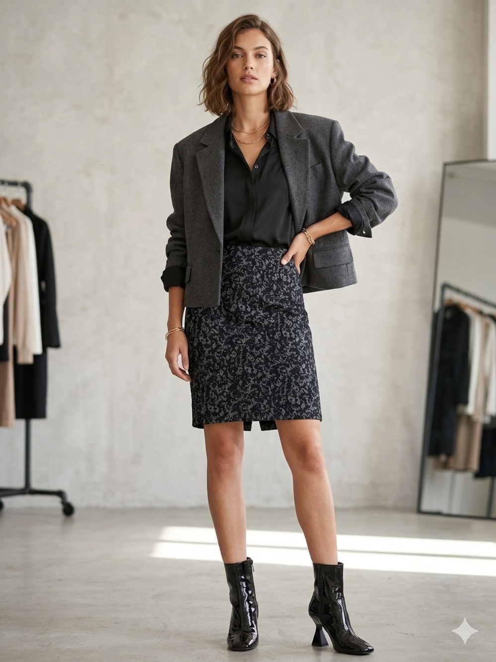 MICHAEL Michael Kors Black Floral Jacquard Pencil Skirt